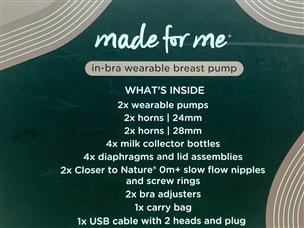 Tommee Tippee Made for Me in-Bra Wearable Double Electric Breast Pump 